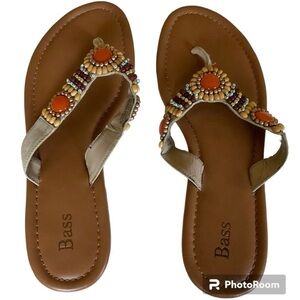 BASS Sandals Leather Upper Multicolor Bead Decoration Womens Size 8M